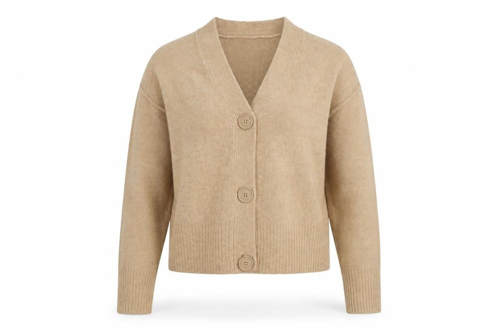 New Look Women Beige V-Neck Button Cardigan Small Knit Jumper
