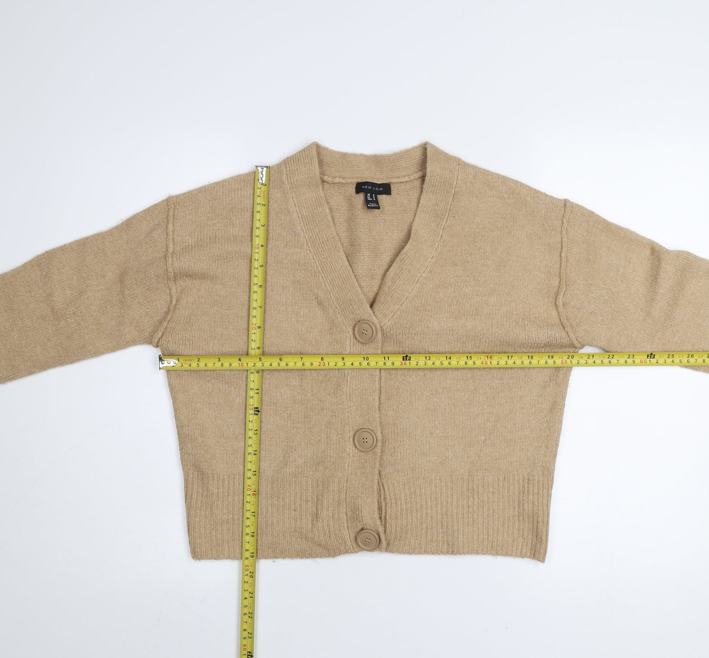 New Look Women Beige V-Neck Button Cardigan Small Knit Jumper