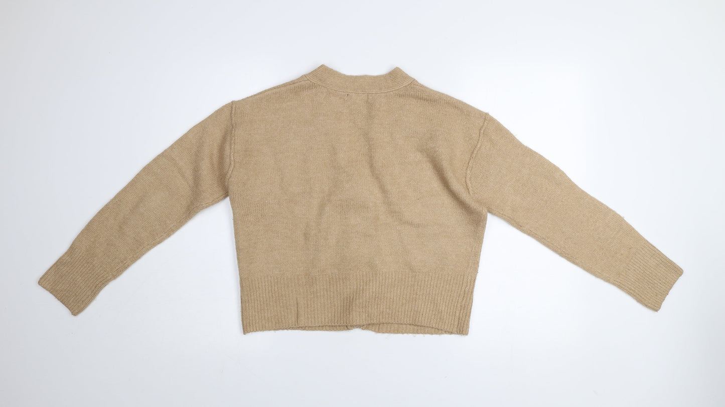 New Look Women Beige V-Neck Button Cardigan Small Knit Jumper