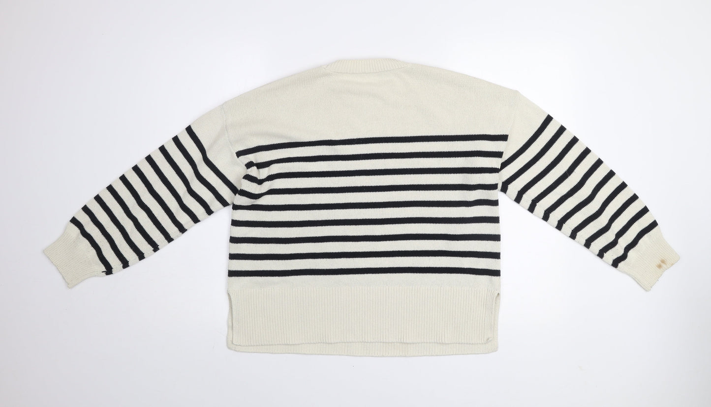 Zara Womens Black White Striped Cotton Crew Neck Jumper Size S
