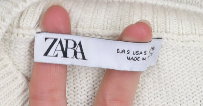 Zara Womens Black White Striped Cotton Crew Neck Jumper Size S