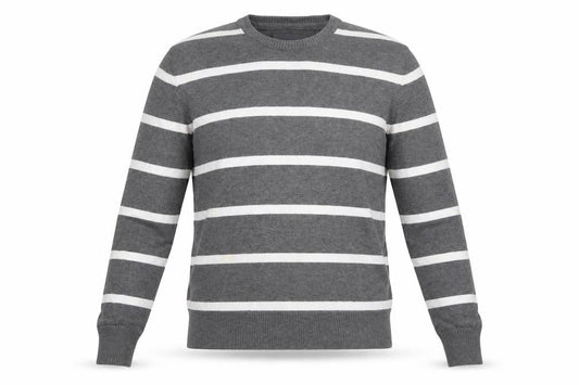 H&M L.O.G.G Men Grey Striped Cotton Crew Neck Jumper Size L