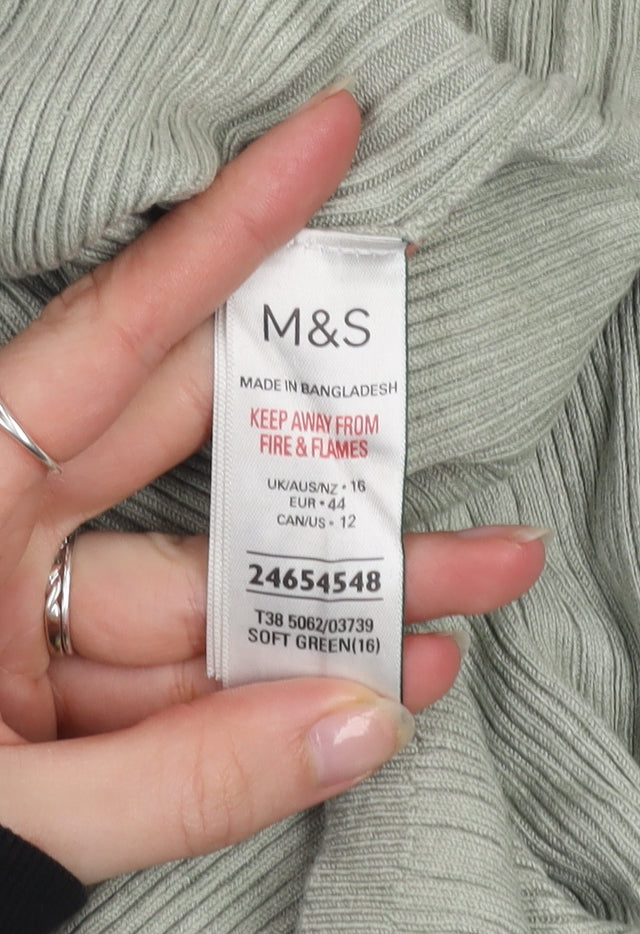 Marks and Spencer Women’s Soft Green Ribbed Knit Long Sleeve Jumper Size 16