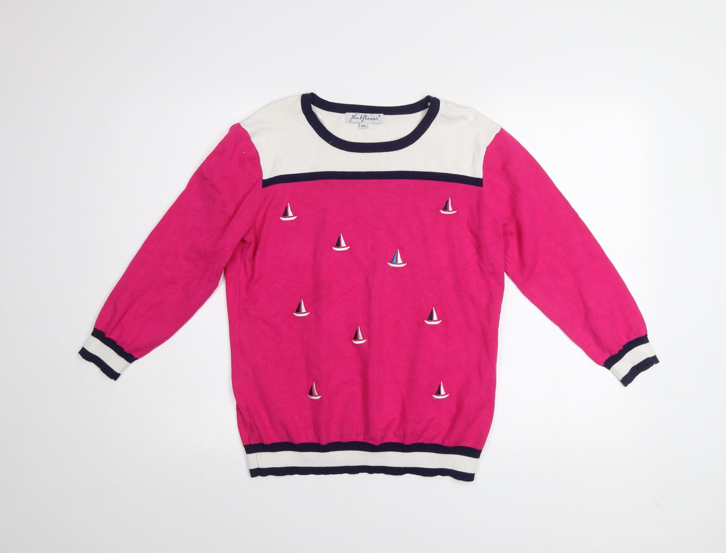Mudflower Womens Pink Nautical Embroidered Pullover Jumper M