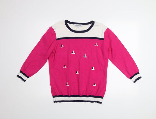 Mudflower Womens Pink Nautical Embroidered Pullover Jumper M