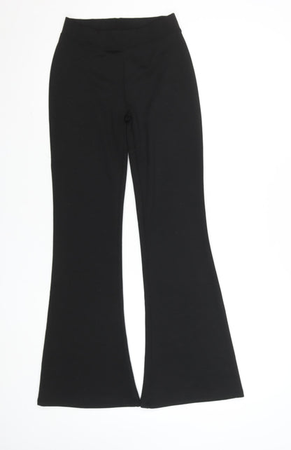 Close-up detail of Only girls’ black xs flared stretch jersey trousers