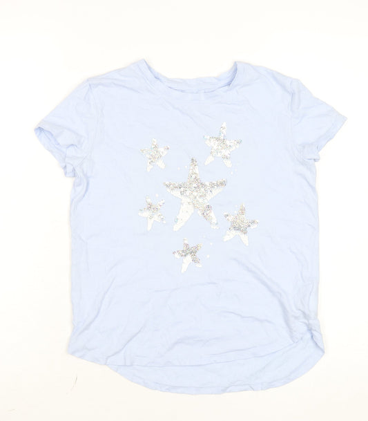 GAP Kids Girls Blue Sequin Star Graphic T-Shirt XL Short Sleeve