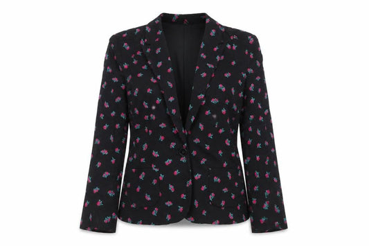 Oasis Women’s Black Floral Cotton Blend Blazer UK 12