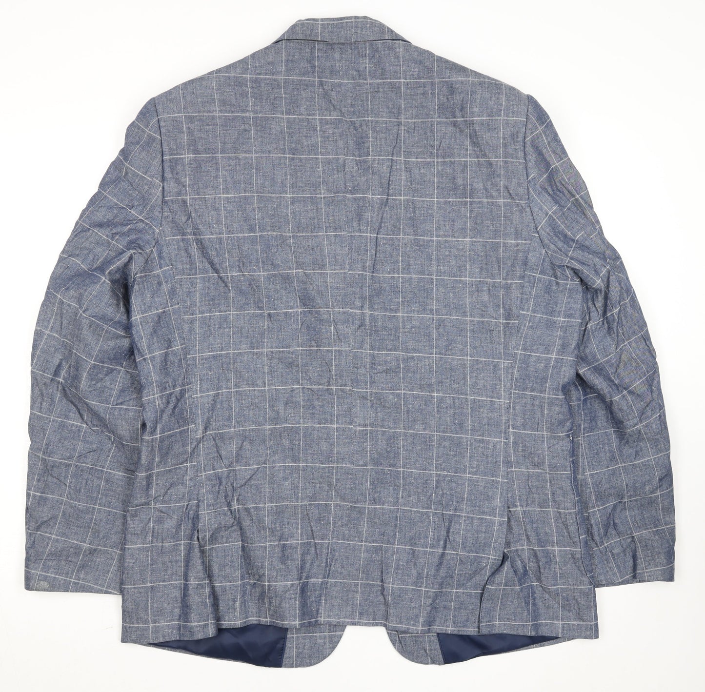 Broadstone Bros Men's Blue Check Blazer 40R Tailored Fit Linen Blend