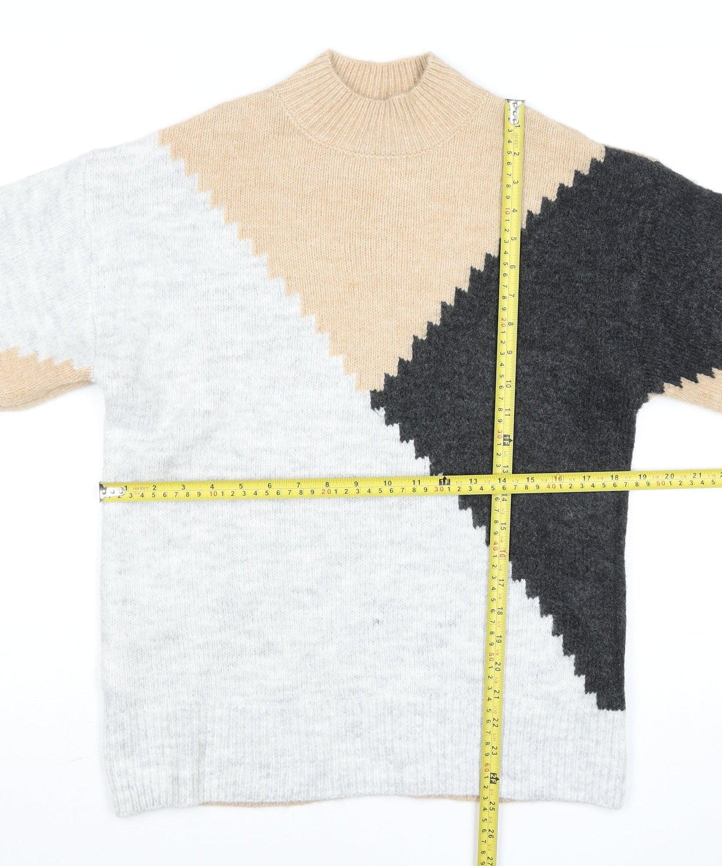 New Look Women Beige Colour Block High Neck Pullover Jumper Size S