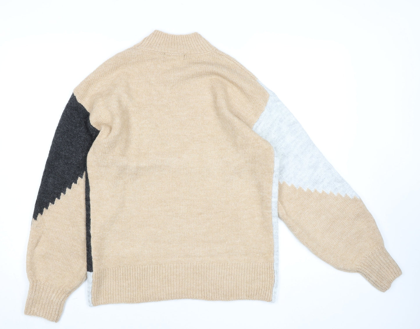 New Look Women Beige Colour Block High Neck Pullover Jumper Size S