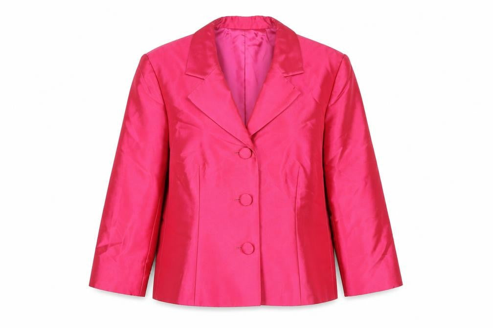 Veni Infantino Women’s Pink Silk Cropped Blazer Size 14 Classic Tailored