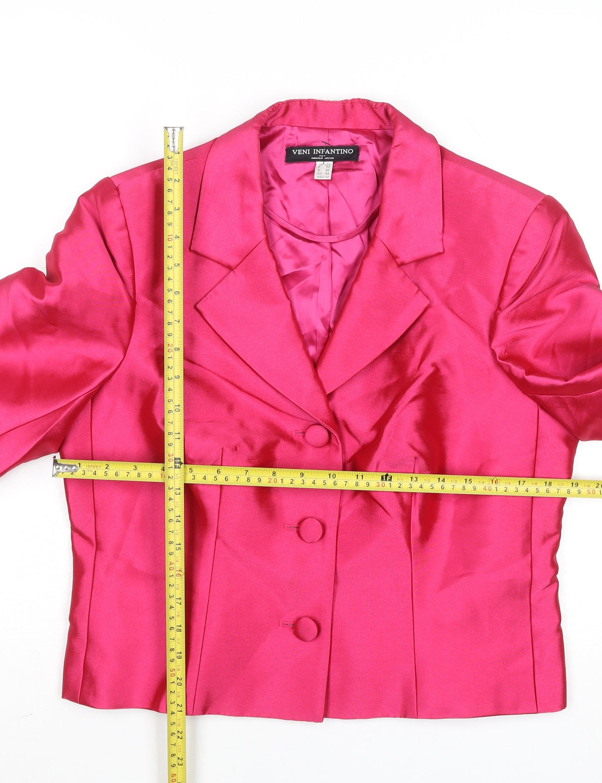 Veni Infantino Women’s Pink Silk Cropped Blazer Size 14 Classic Tailored