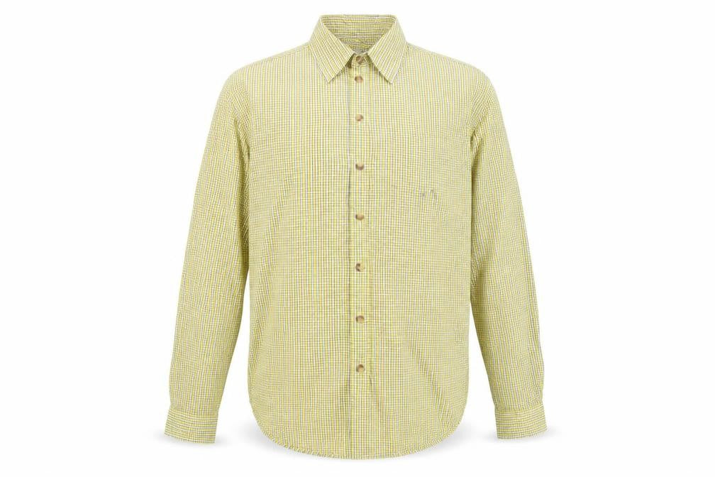 Front view of BDG Urban Outfitters Men's Yellow Check Cotton Long Sleeve Shirt XS