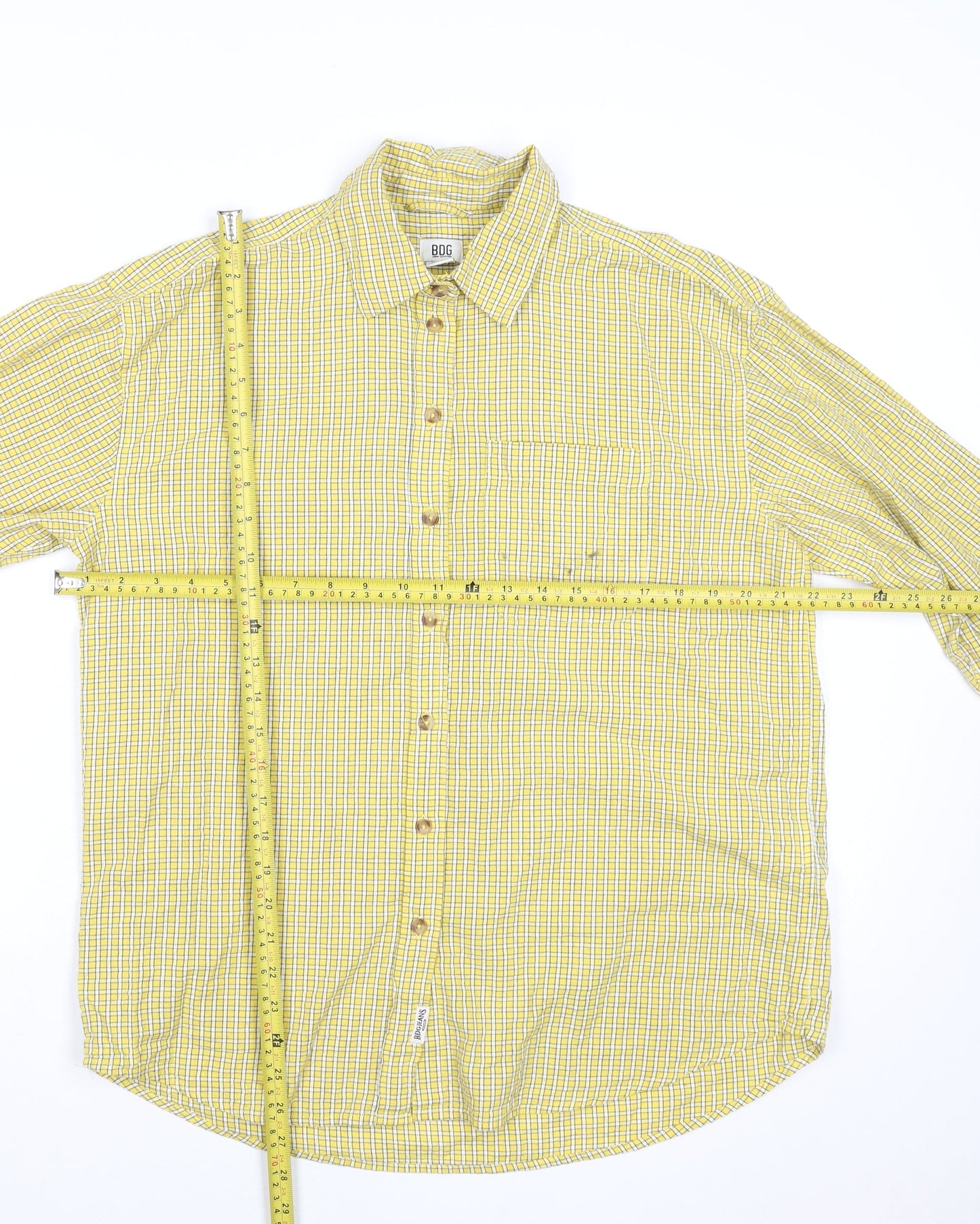 BDG Urban Outfitters Men's Yellow Check Cotton Long Sleeve Shirt XS