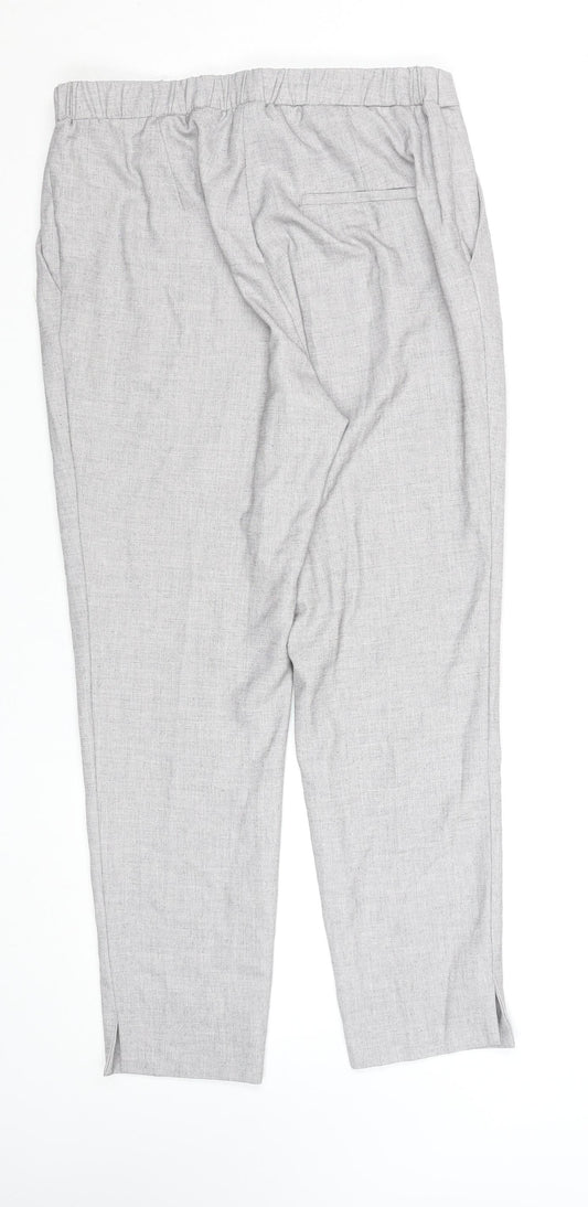 H&M Women's Grey Regular Fit Elastic Waist Tapered Trousers Size 10