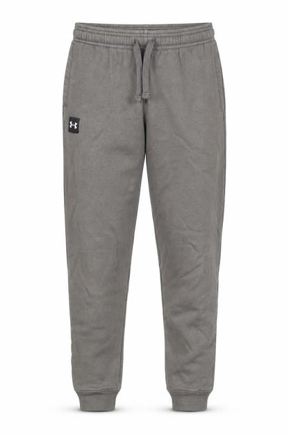 Front view of Under Armour boys’ grey l jogger sweatpants cotton blend activewear