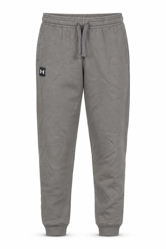 Front view of Under Armour boys’ grey l jogger sweatpants cotton blend activewear