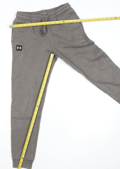 Back view of Under Armour boys’ grey l jogger sweatpants cotton blend activewear