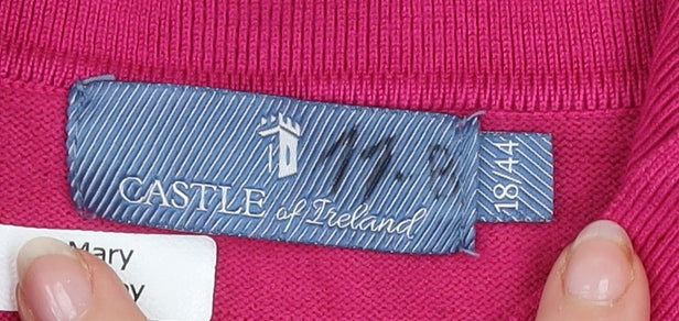 Castle of Ireland Womens Pink Collared Beaded Pullover Jumper Size 18