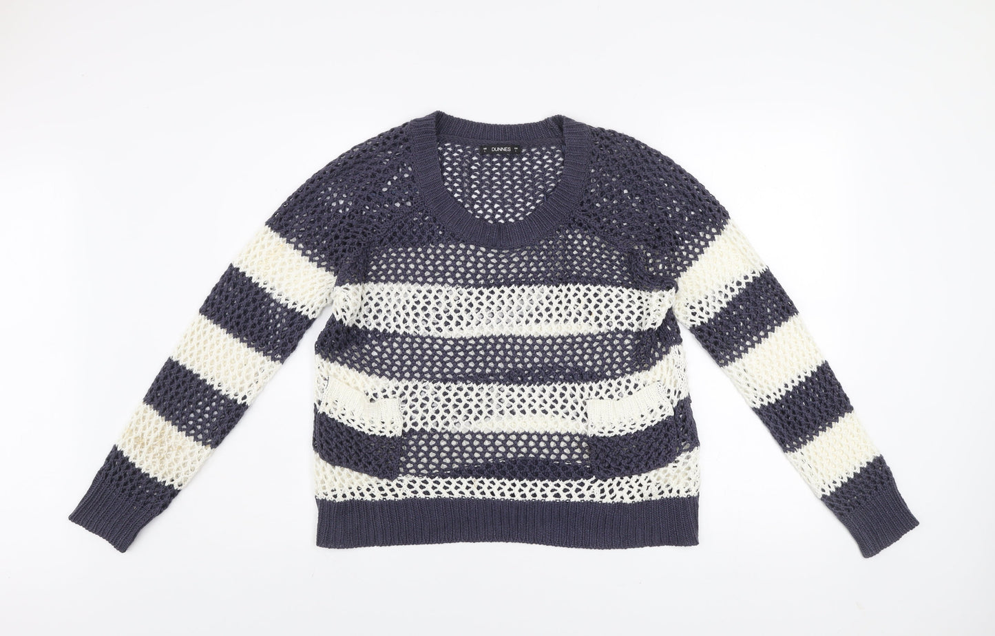 Dunnes Women Blue White Striped Open-Knit Acrylic Jumper L