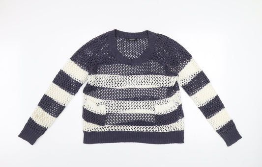 Dunnes Women Blue White Striped Open-Knit Acrylic Jumper L