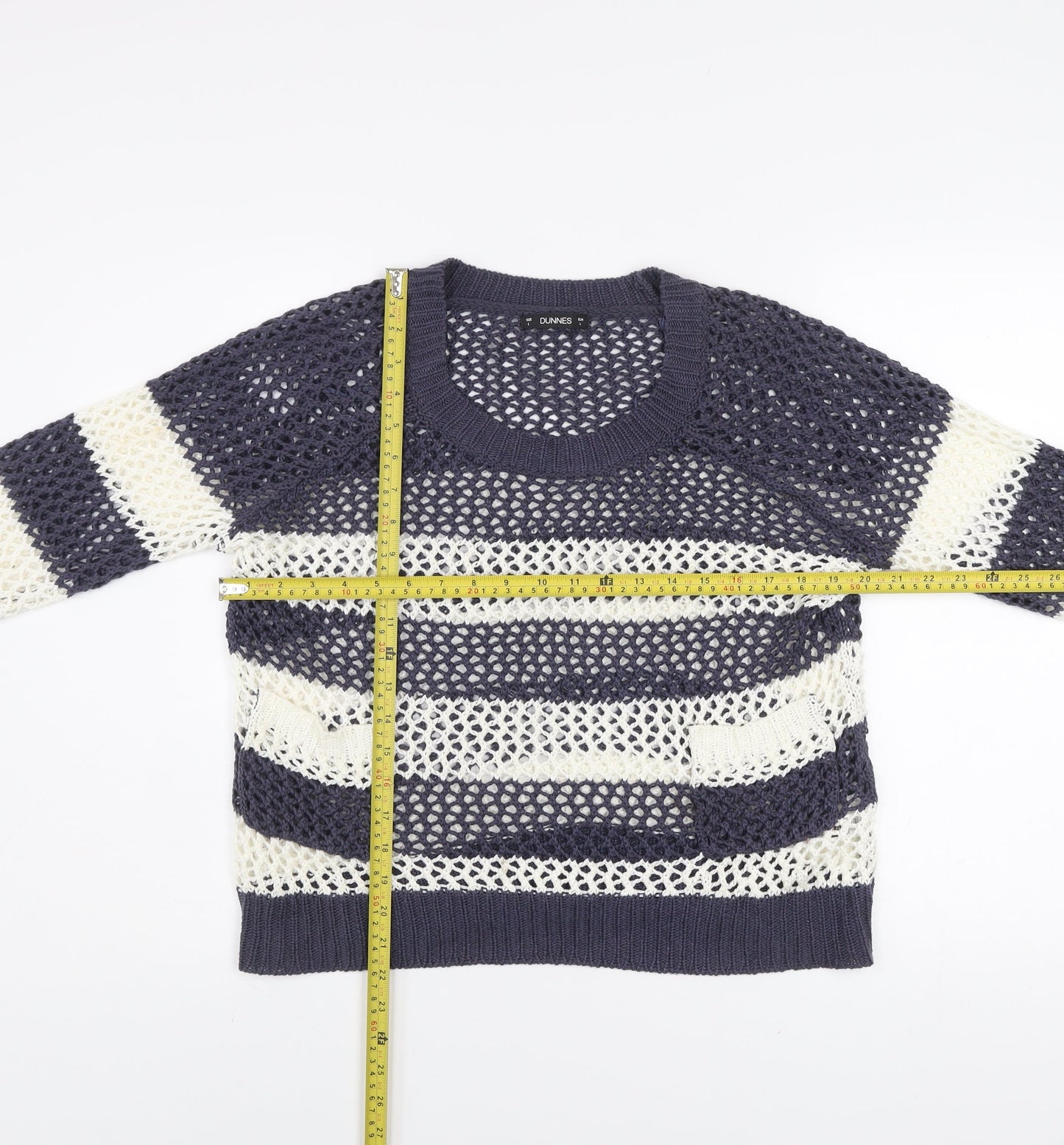 Dunnes Women Blue White Striped Open-Knit Acrylic Jumper L