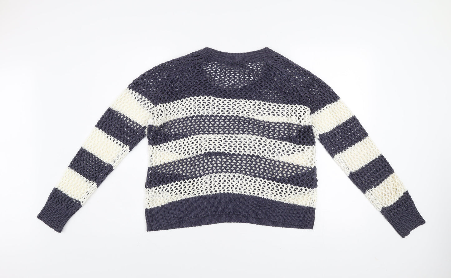 Dunnes Women Blue White Striped Open-Knit Acrylic Jumper L