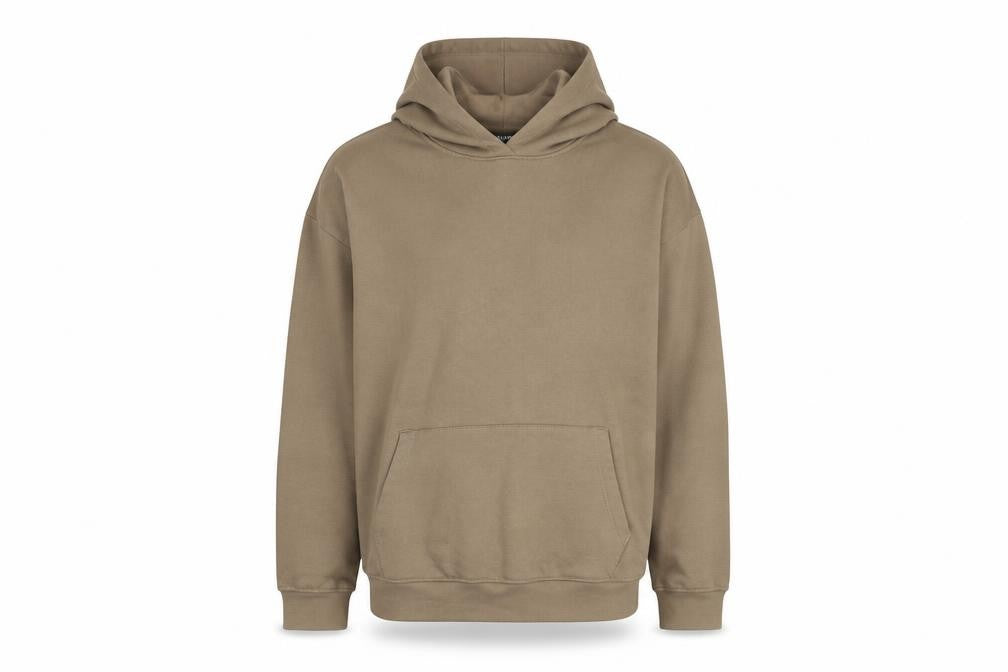 PRETTYLITTLETHING Men's Beige Pullover Hoodie S Regular Fit Logo Fleece