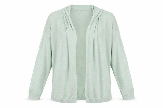 Front view of Dunnes Women’s Light Green Knit Long Sleeve Open Cardigan, size UK 12