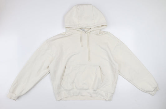 Zara Women Ivory Pullover Hoodie XL Cotton Blend Casual Sweatshirt