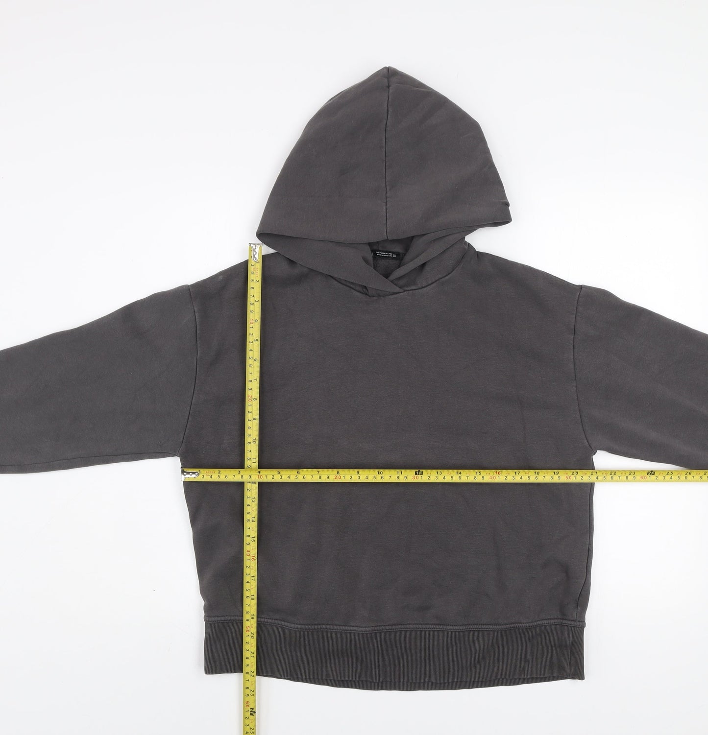 Zara Women Grey Cotton Blend Pullover Hoodie Medium