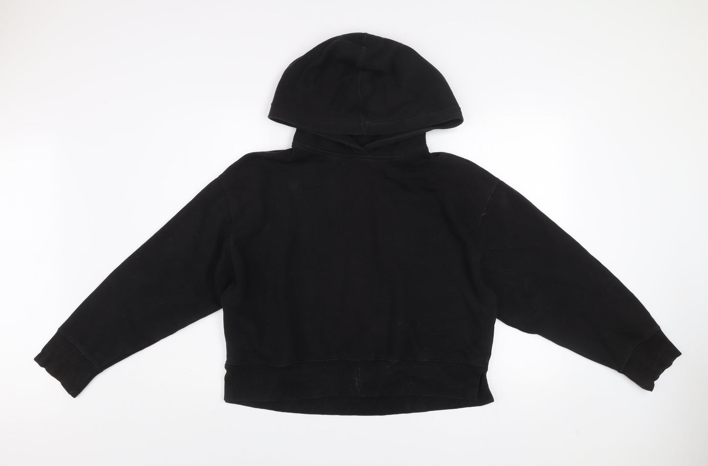 Zara Women Black L Pullover Hoodie Cotton Blend Casual