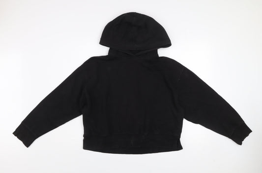 Zara Women Black L Pullover Hoodie Cotton Blend Casual