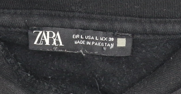Zara Women Black L Pullover Hoodie Cotton Blend Casual