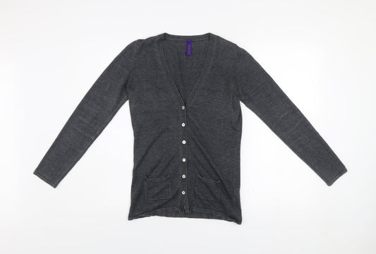 Henbury Men Grey Cotton Acrylic V-Neck Cardigan Size S