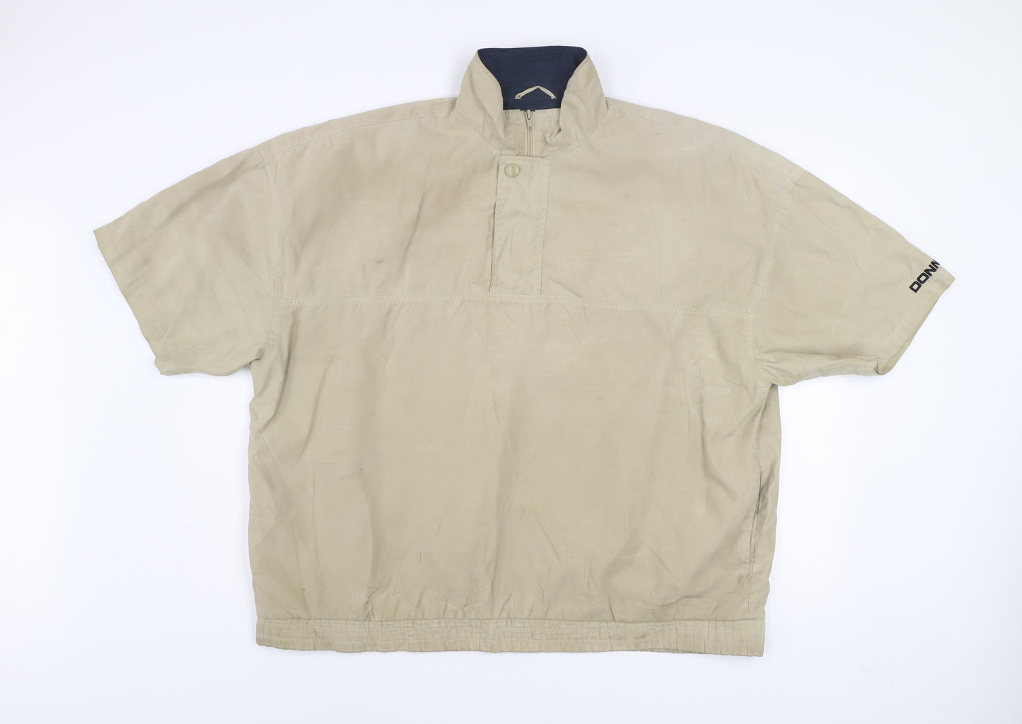 Donnay Men Beige Short Sleeve High Neck Zip Button-Up Shirt L