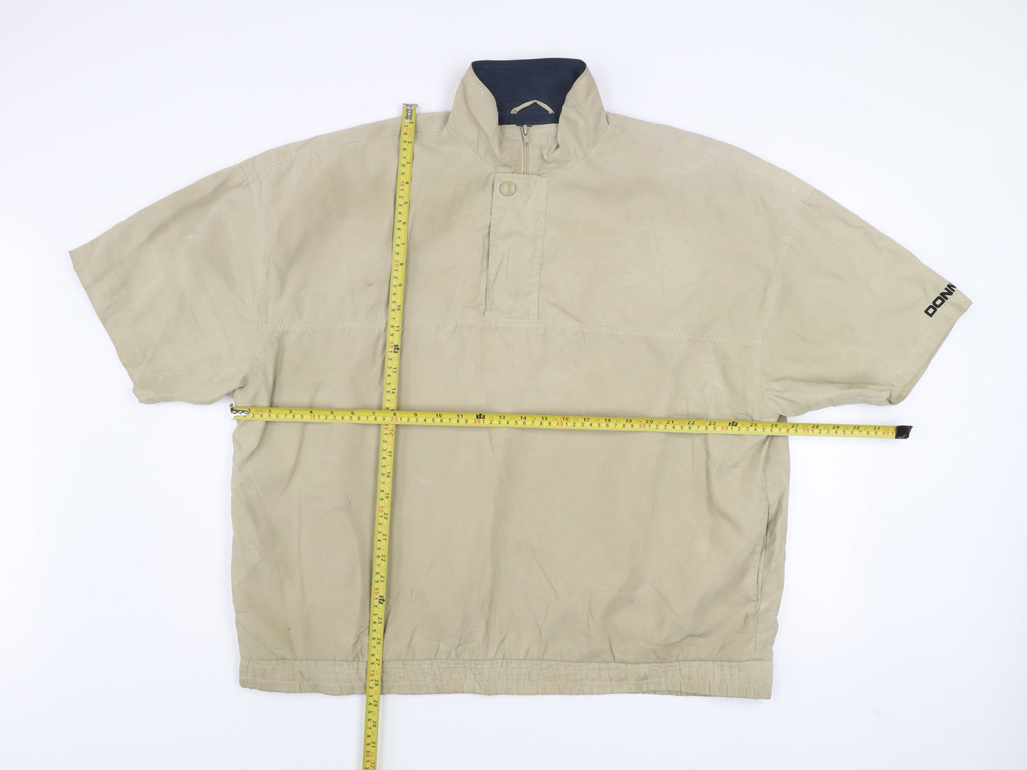 Donnay Men Beige Short Sleeve High Neck Zip Button-Up Shirt L