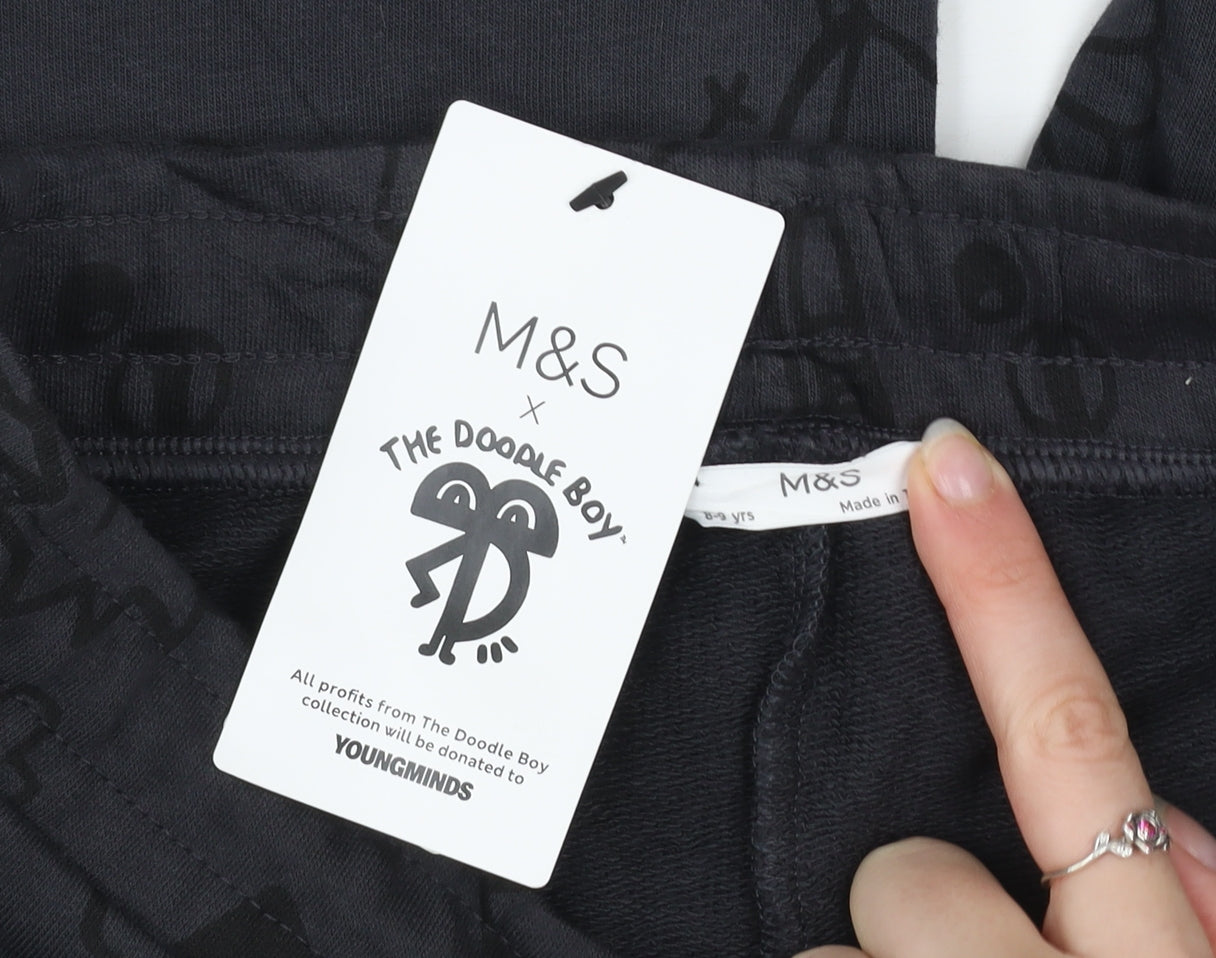 Marks and Spencer Boys Black Athletic Shorts 8-9 Years The Doodle Boy
