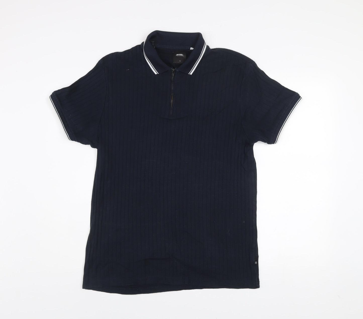 Burton Menswear London Navy Blue Cotton Zip Polo Shirt Mens L