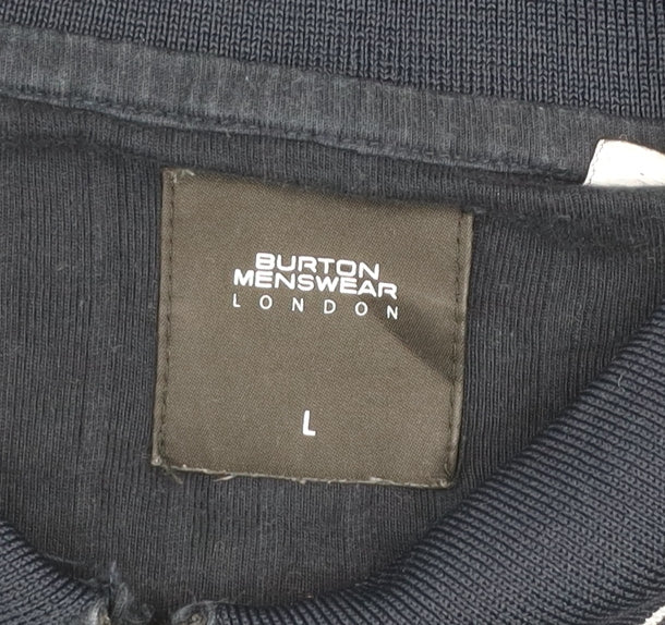 Burton Menswear London Navy Blue Cotton Zip Polo Shirt Mens L
