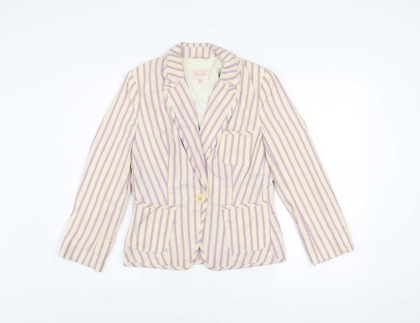 Whistles Women’s Multicoloured Striped Cotton Linen Blazer UK 10