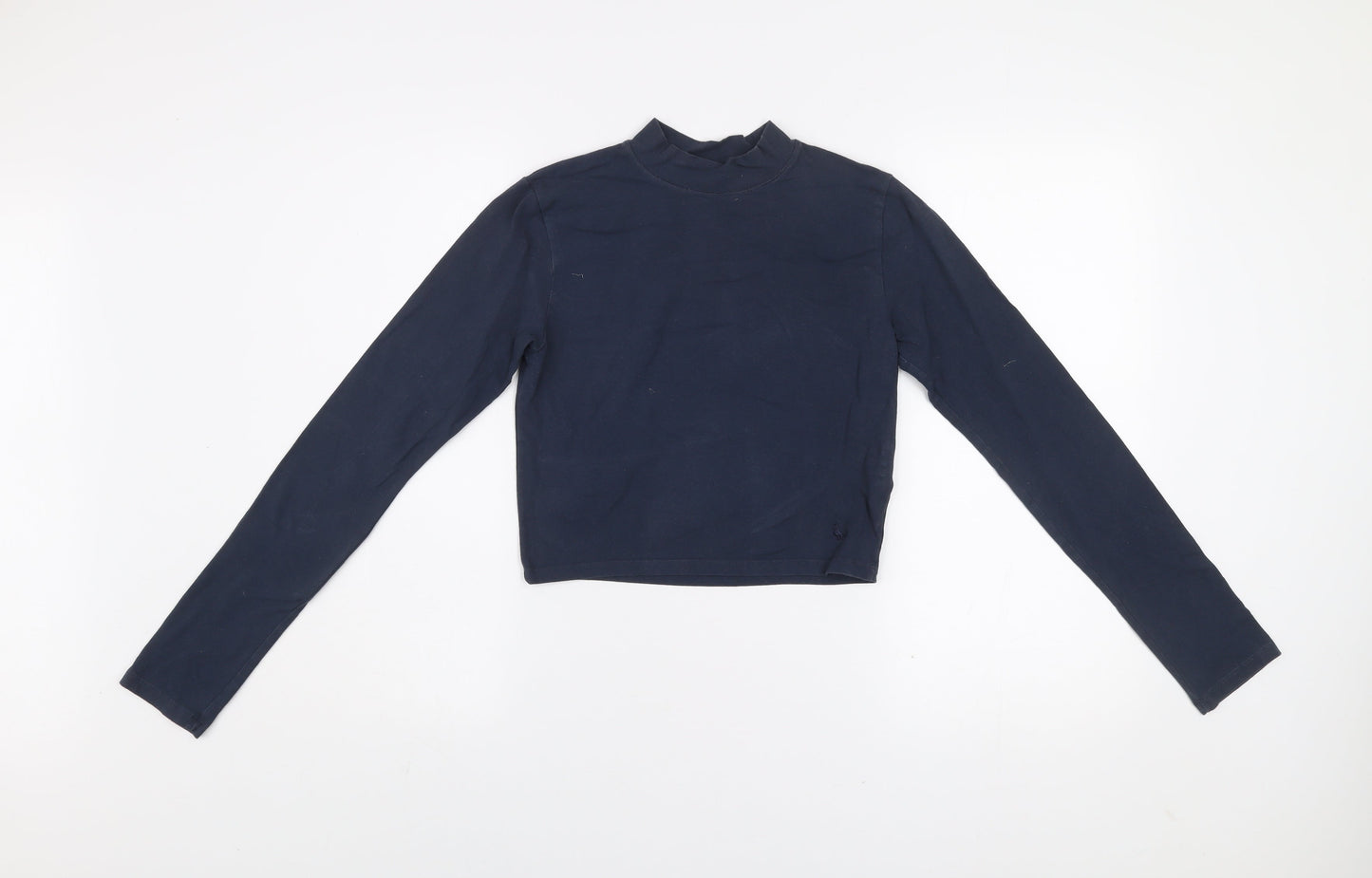 Jack Wills Women's Blue Cropped Mock Neck Long Sleeve T-Shirt Size 12