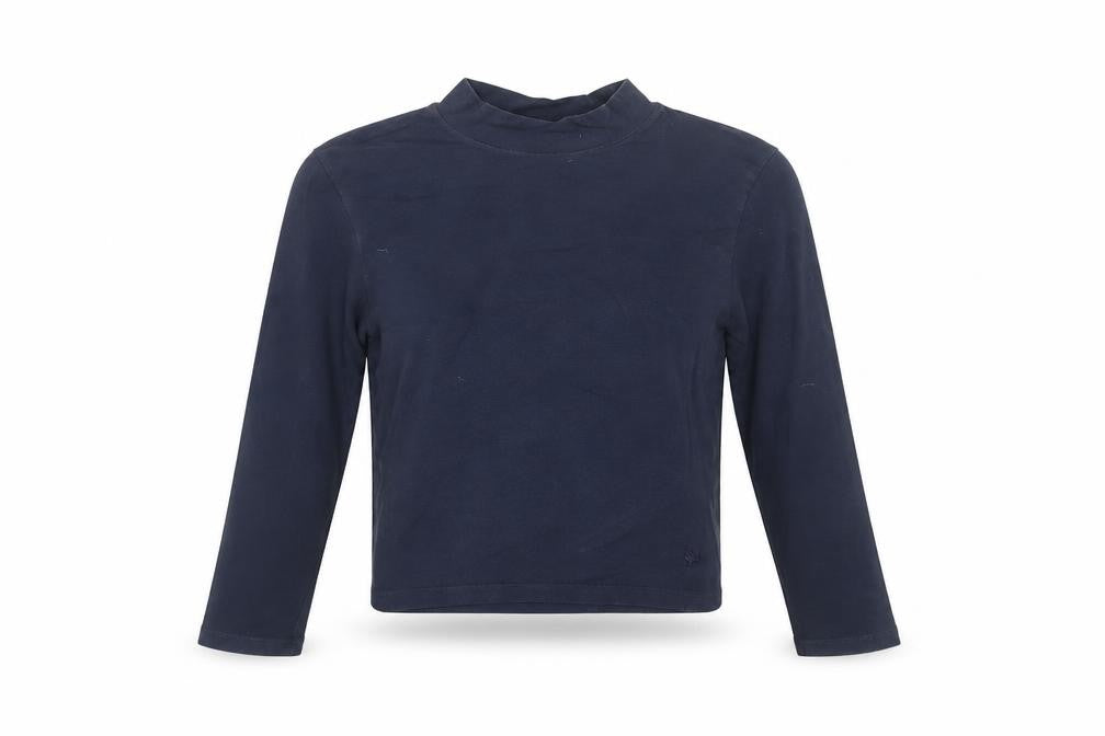 Jack Wills Women's Blue Cropped Mock Neck Long Sleeve T-Shirt Size 12