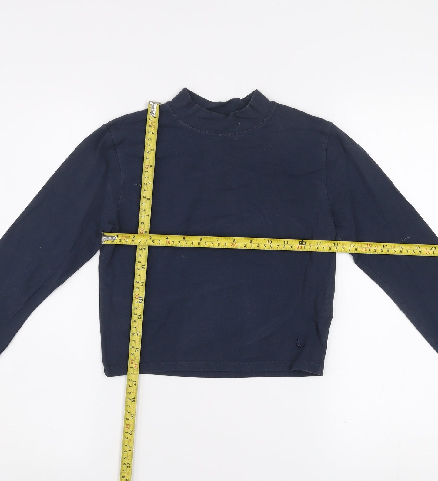 Jack Wills Women's Blue Cropped Mock Neck Long Sleeve T-Shirt Size 12