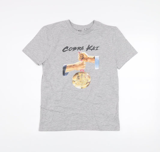 Cobra Kai Men's Grey Crew Neck Graphic T-Shirt Size S