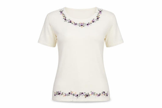 Berkertex Women's Ivory Floral Embroidered Knit Top Size 12