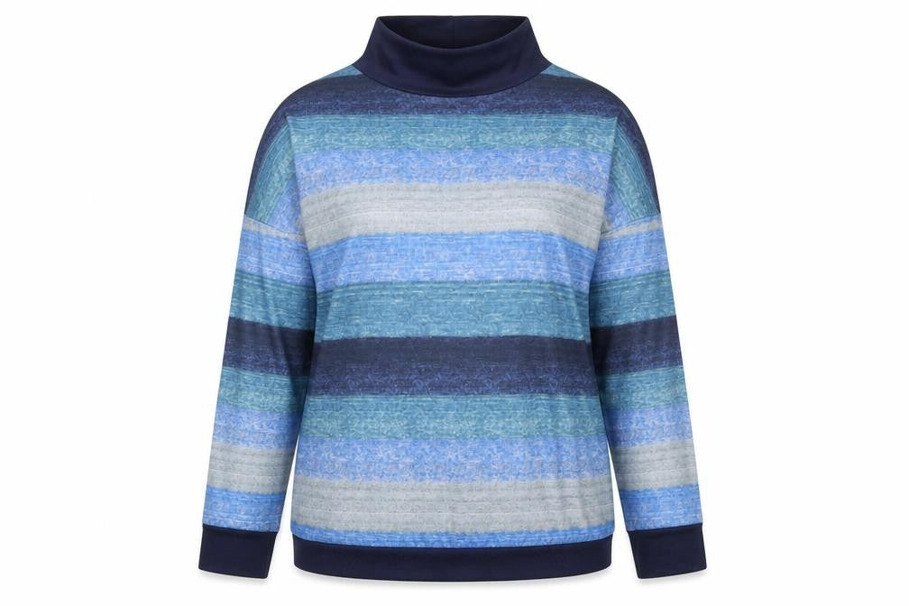 Yoins Women Blue Striped Roll Neck Long Sleeve Pullover Jumper Size 18
