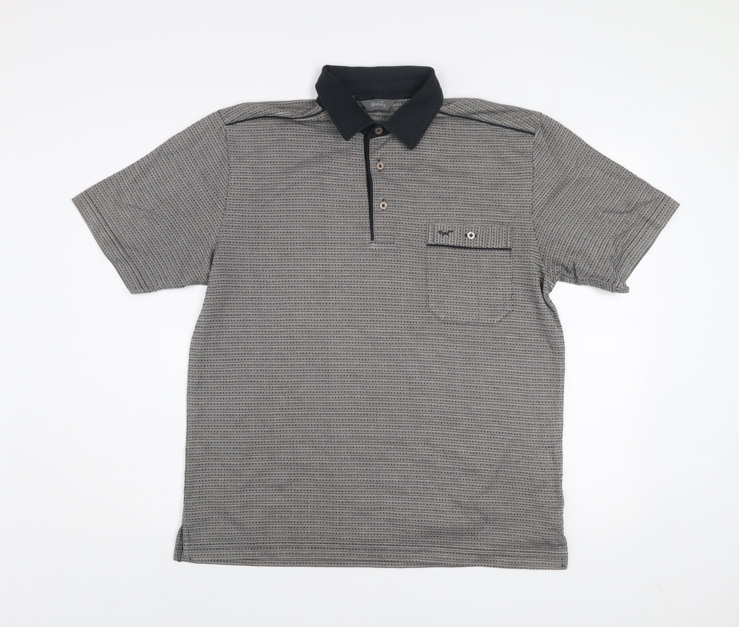 Wolsey Men's Grey Geometric Short Sleeve Cotton Polo Shirt Size M