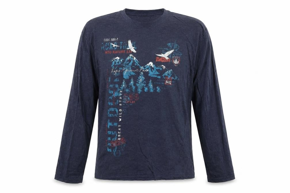 Front view of Atlas For Men Navy Blue Long Sleeve Graphic Cotton Blend T-Shirt XL
